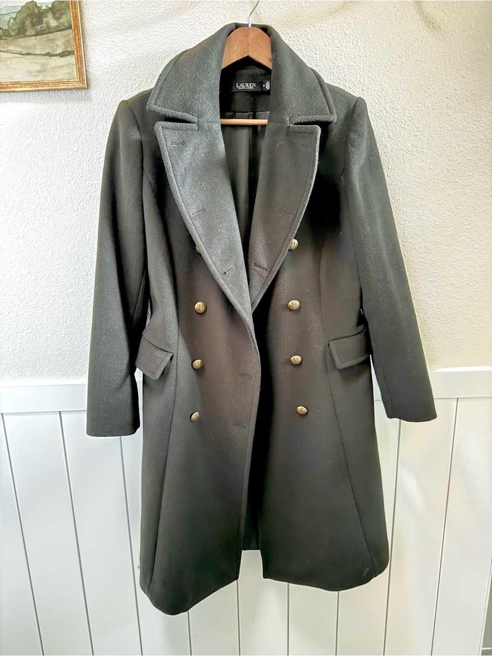 Ralph Lauren Double-Breasted Long Coat Military Green with Gold Buttons